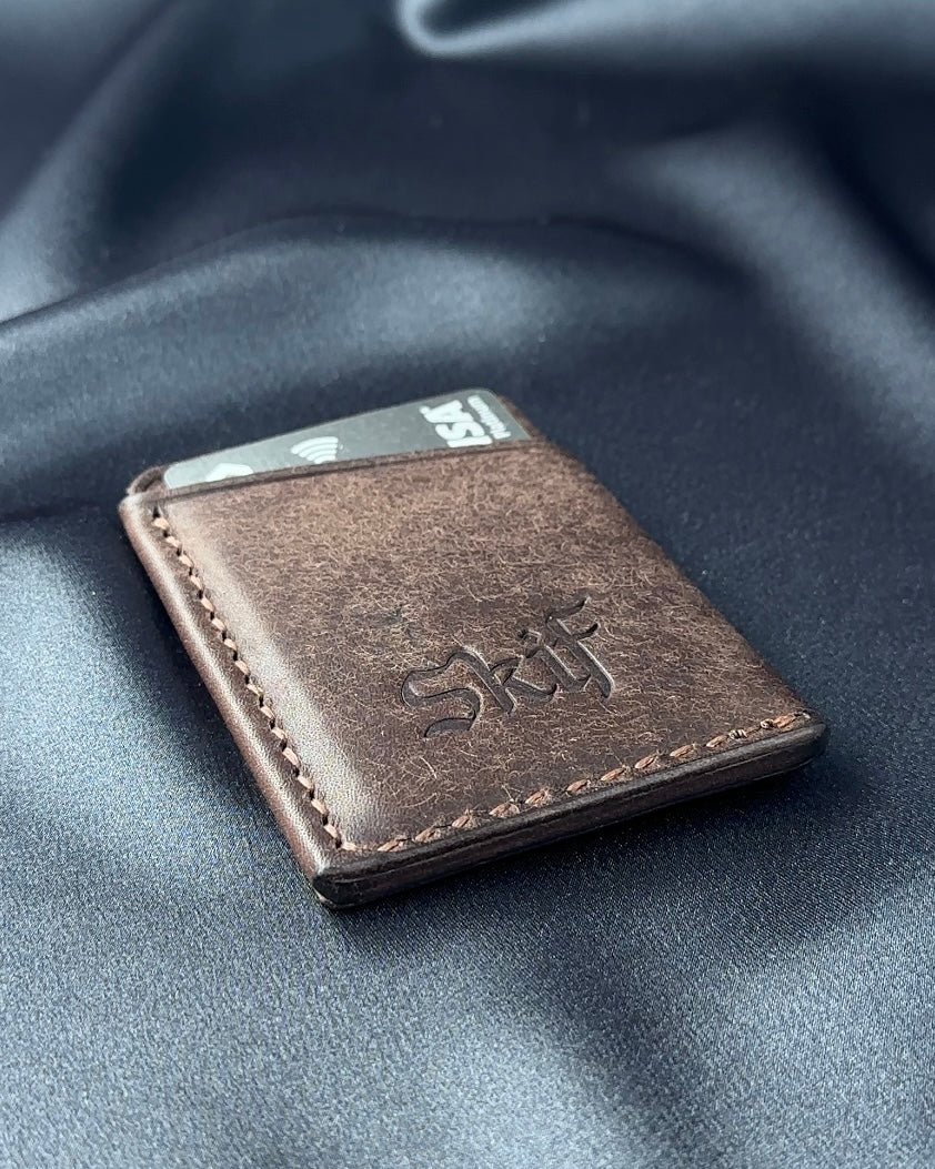 leather card holder slim profile side angle SOLO model