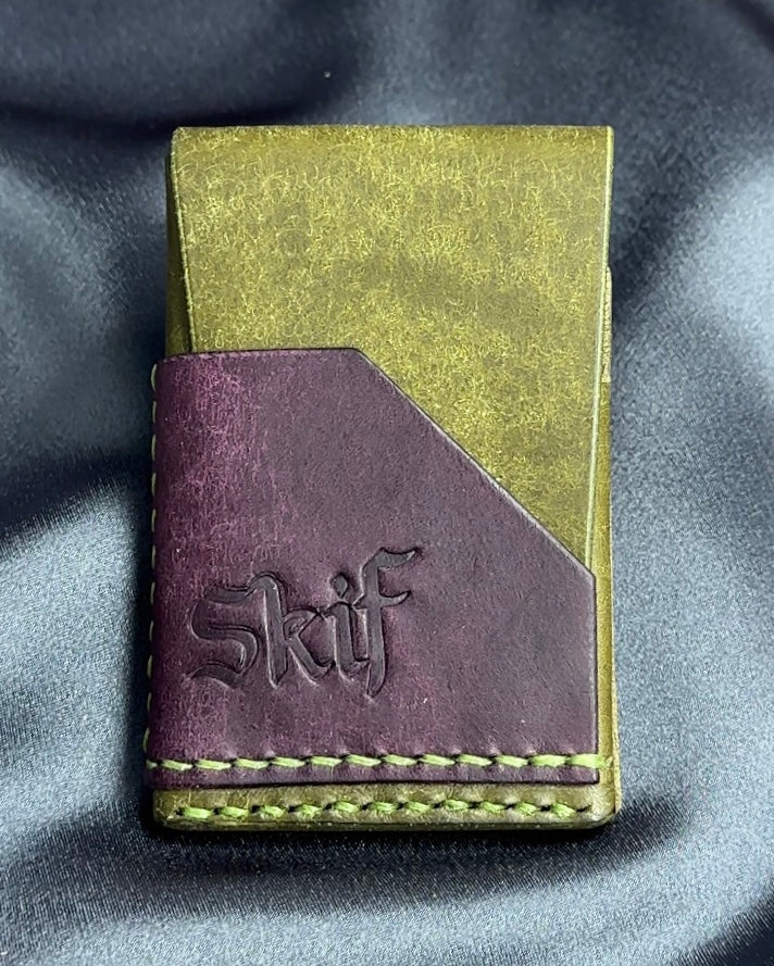 minimalist leather card holder angled front pocket dual color SHIFT model
