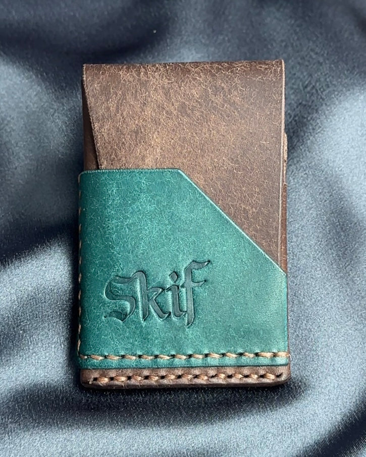 minimalist leather card holder angled front pocket dual color SHIFT model