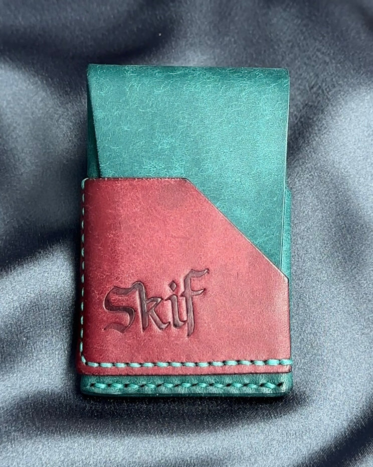 minimalist leather card holder angled front pocket dual color SHIFT model