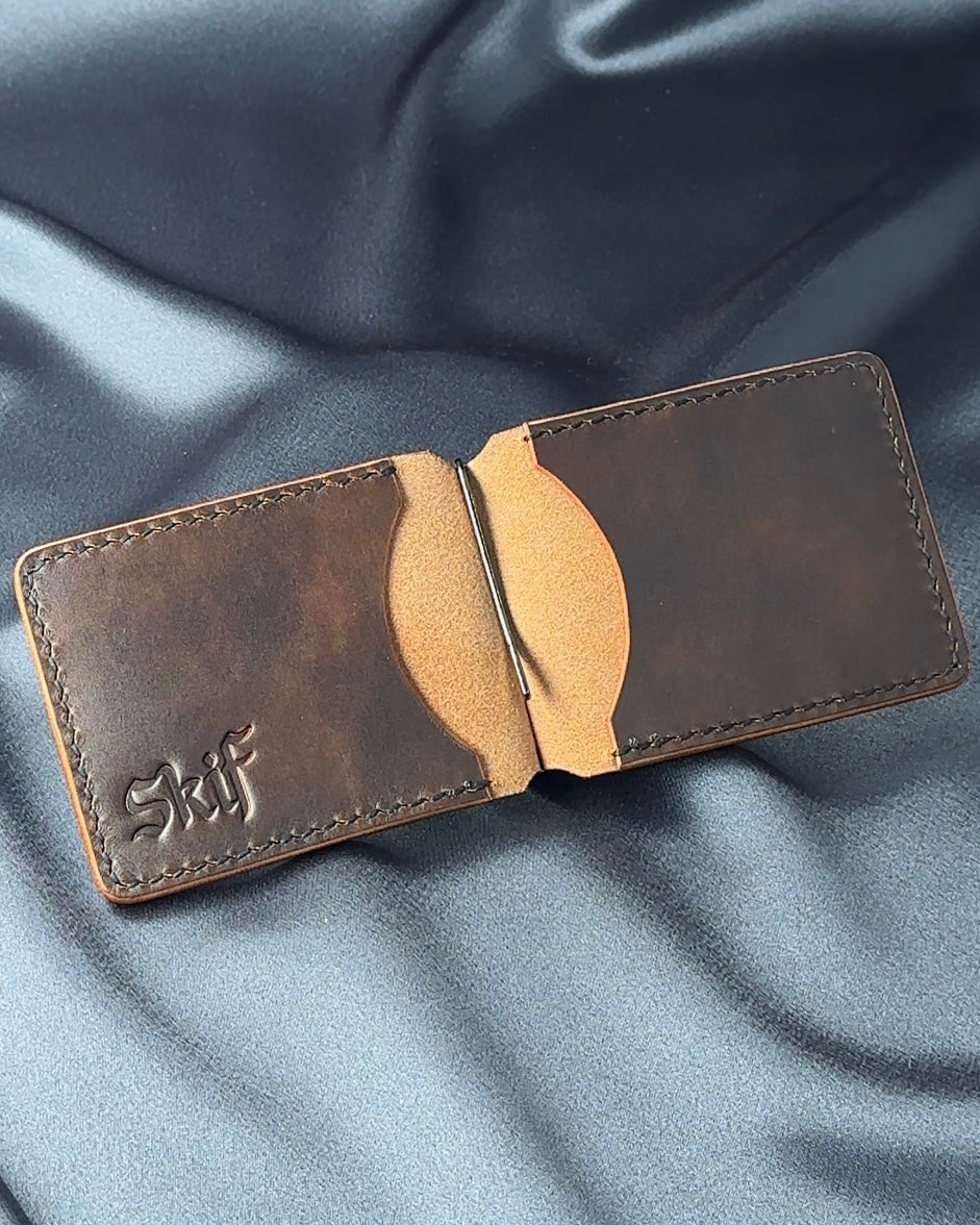 money clip wallet open interior view Museum leather MONEY CLIP model