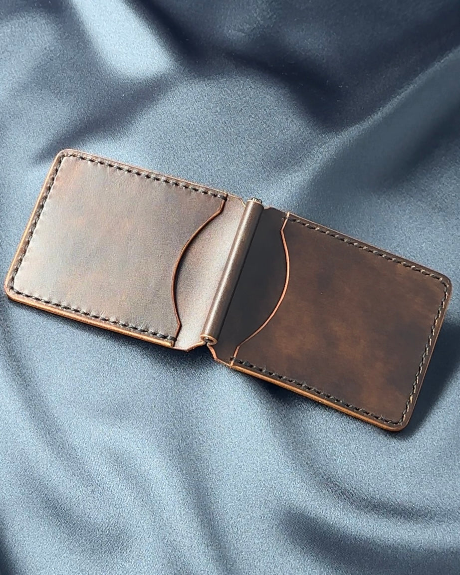 money clip wallet open full view Museum leather MONEY CLIP model