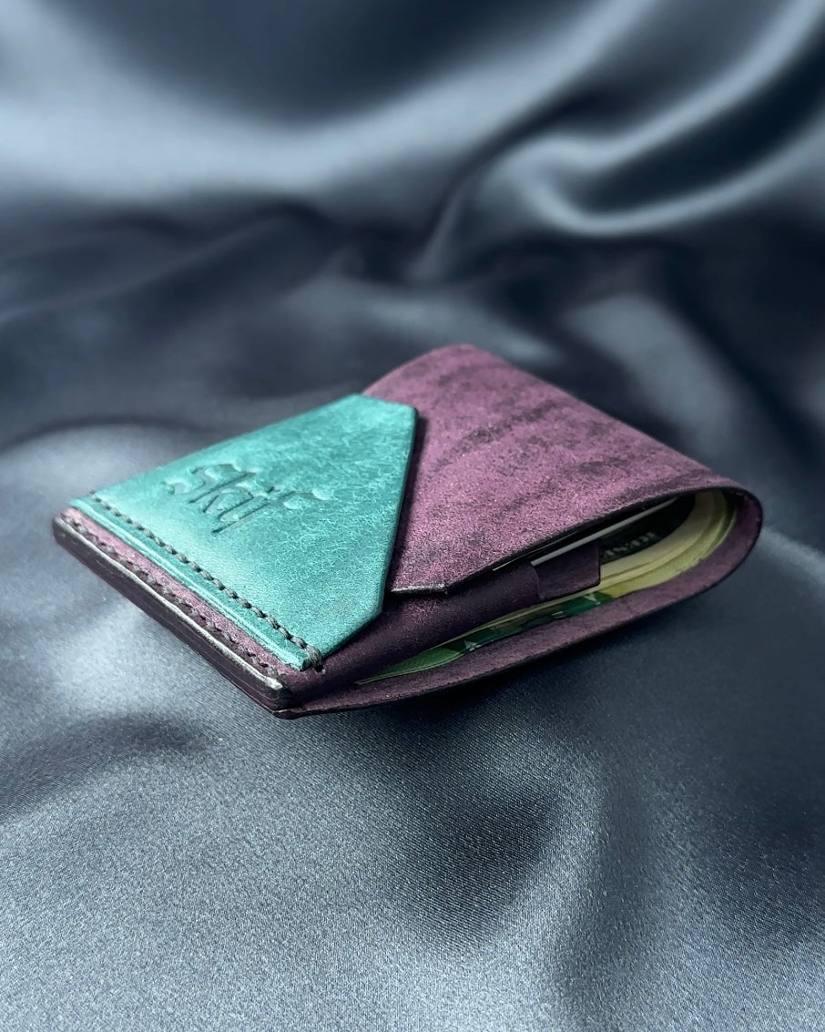 slim snap leather wallet closed with cards inside FUSION model