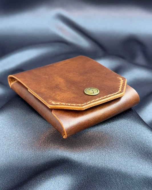 compact leather wallet closed side view ATLAS model