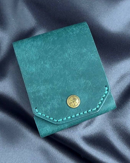 compact leather wallet closed front view ATLAS model