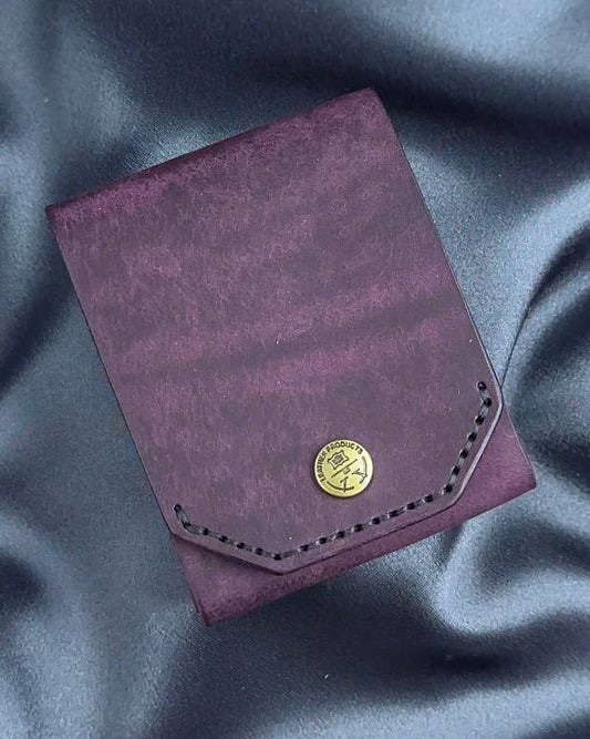 compact leather wallet closed front view ATLAS model