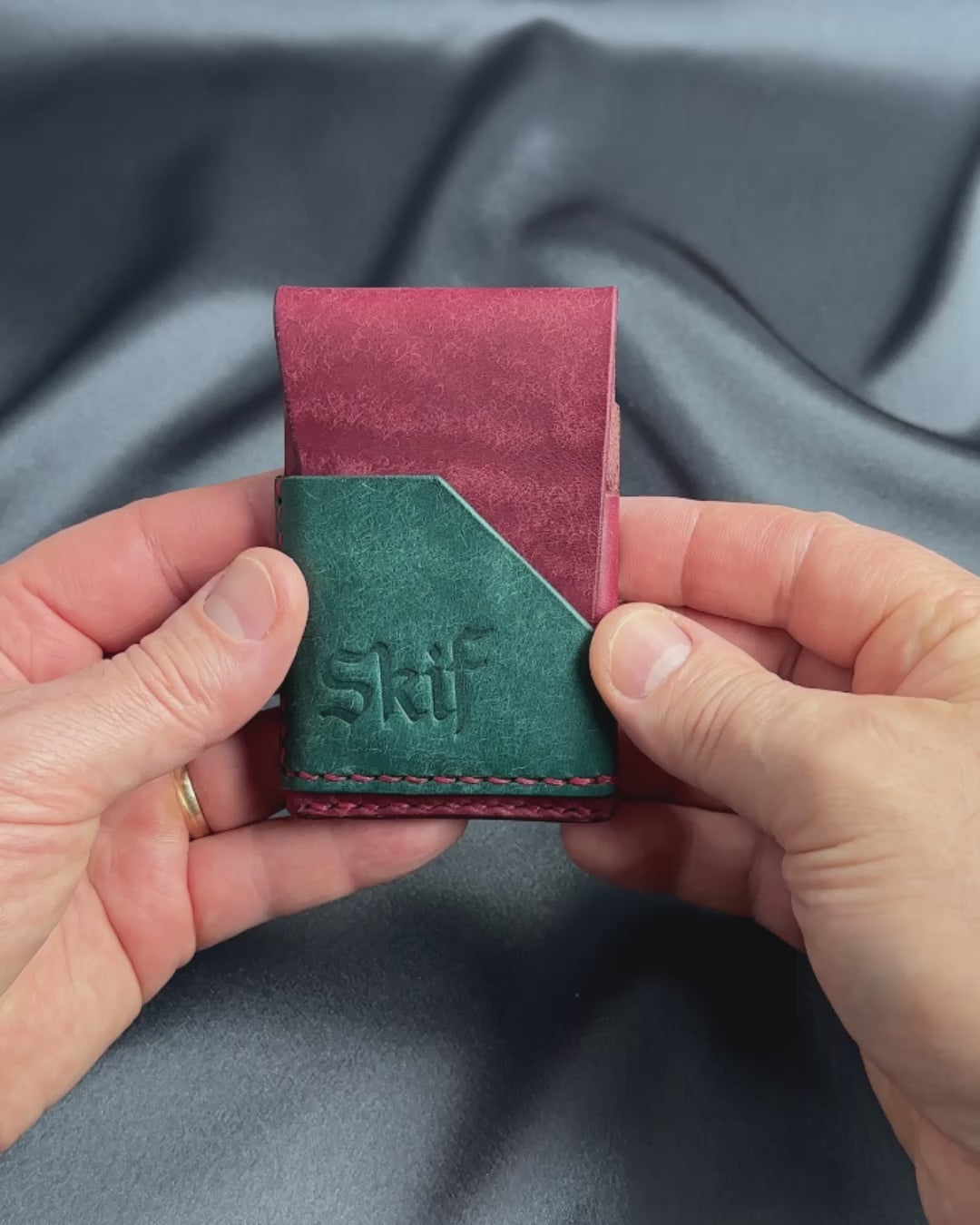 minimalist leather card holder in hands usage view dual color SHIFT model video