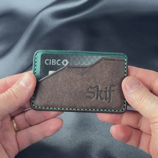 leather card holder in hand size demonstration EDGE model