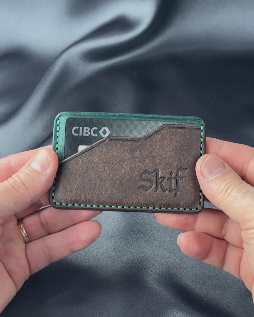 leather card holder in hand size demonstration EDGE model