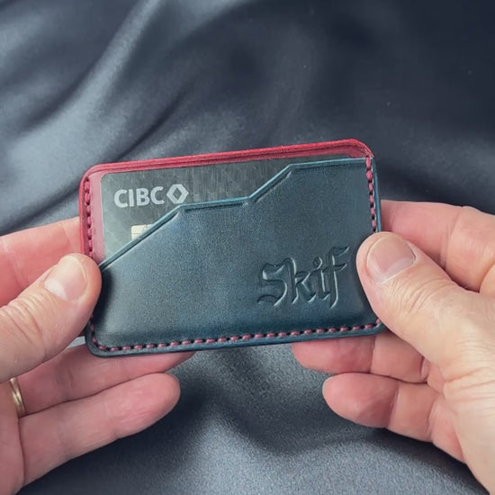 leather card holder in hand size demonstration EDGE model