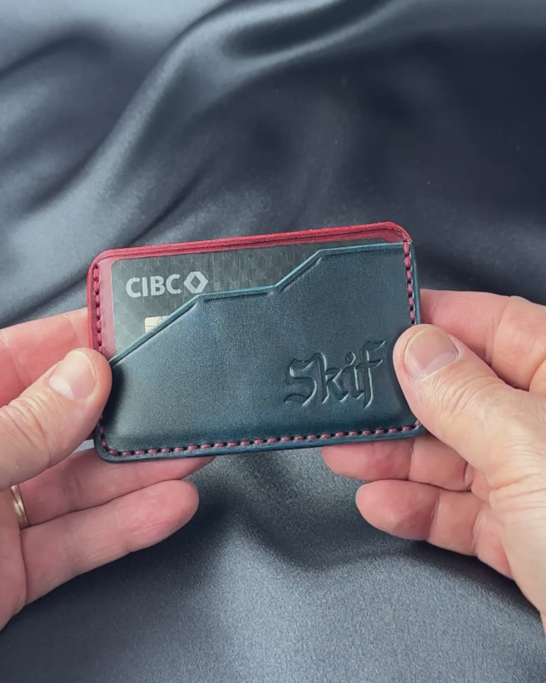 leather card holder in hand size demonstration EDGE model