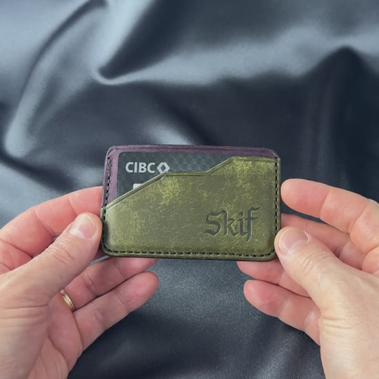 leather card holder in hand size demonstration EDGE model