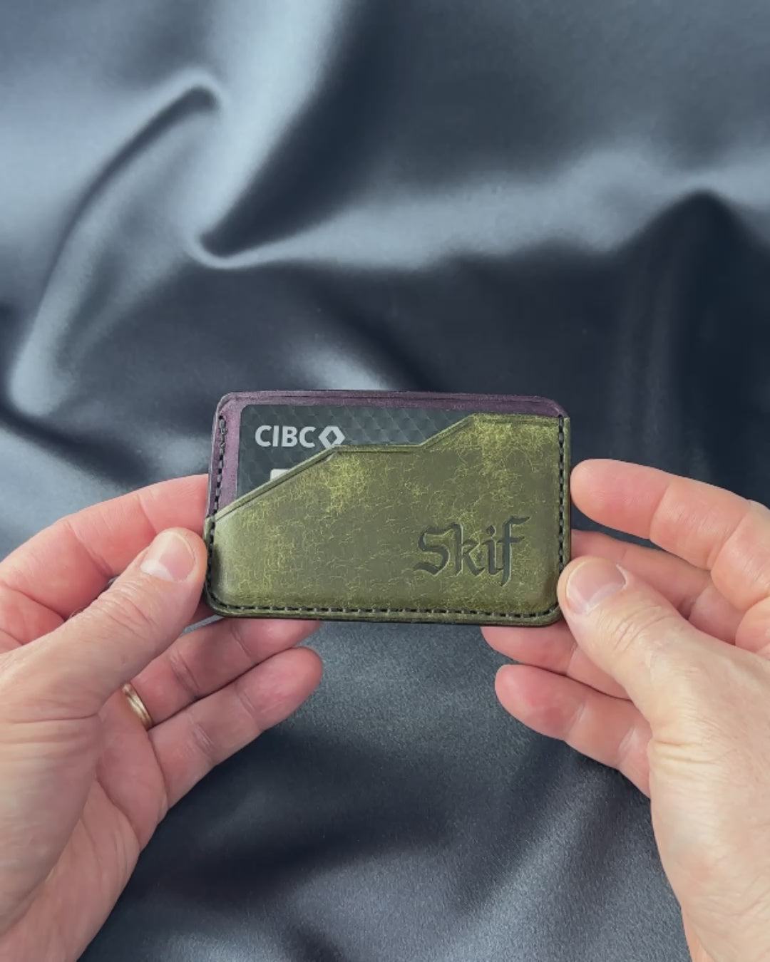 leather card holder in hand size demonstration EDGE model