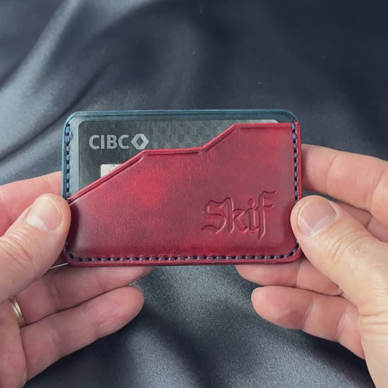 leather card holder in hand size demonstration EDGE model