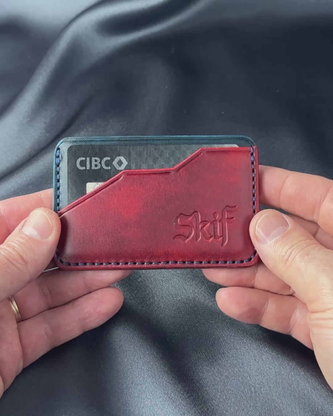 leather card holder in hand size demonstration EDGE model