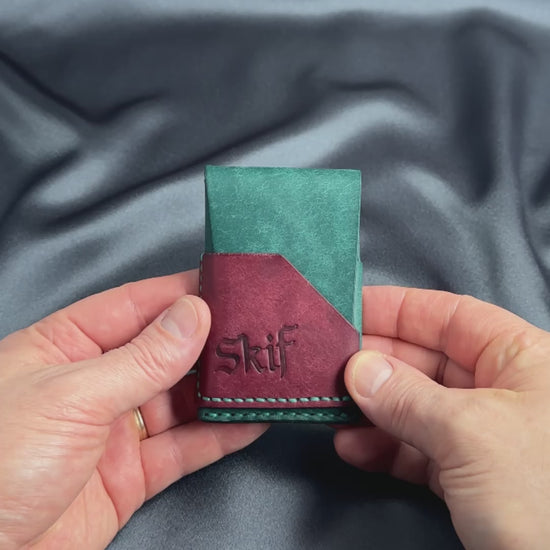 minimalist leather card holder in hands usage view dual color SHIFT model video