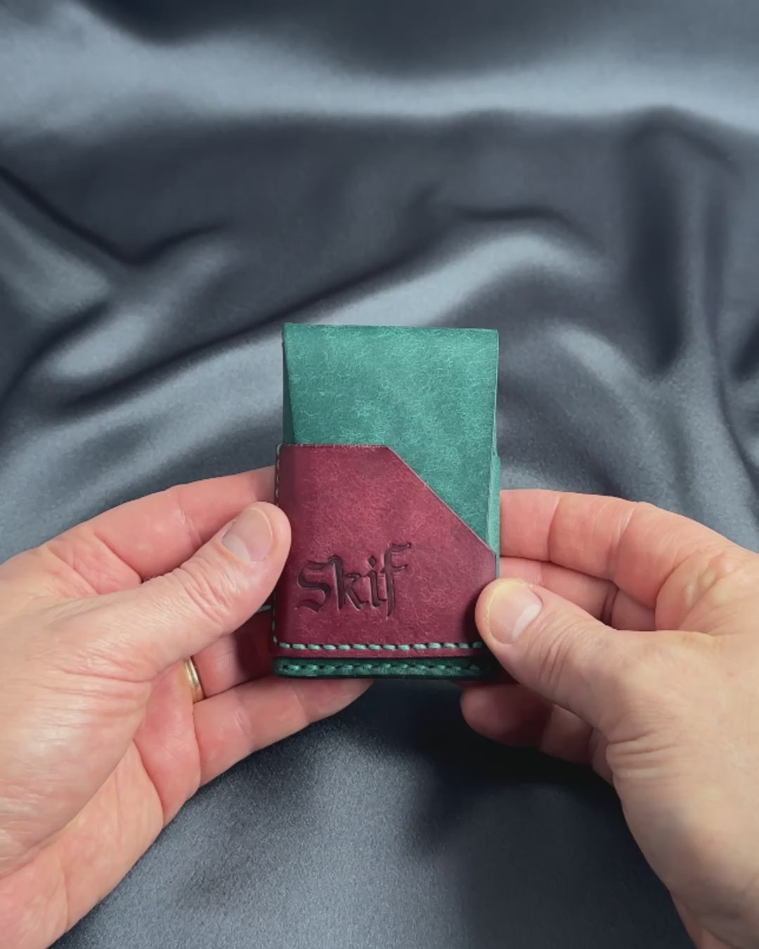 minimalist leather card holder in hands usage view dual color SHIFT model video