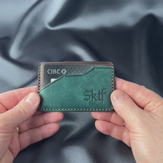 leather card holder in hand size demonstration EDGE model