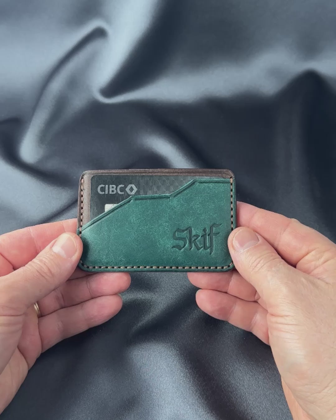leather card holder in hand size demonstration EDGE model