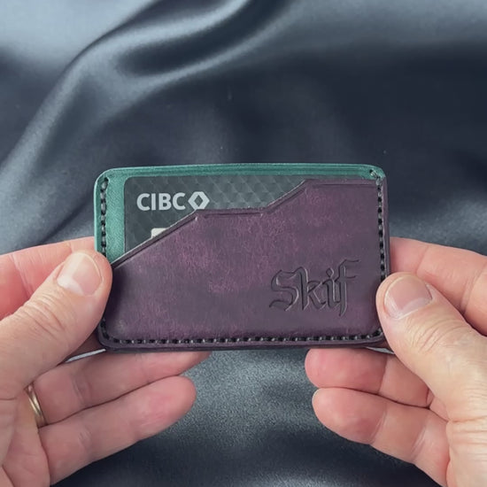 leather card holder in hand size demonstration EDGE model