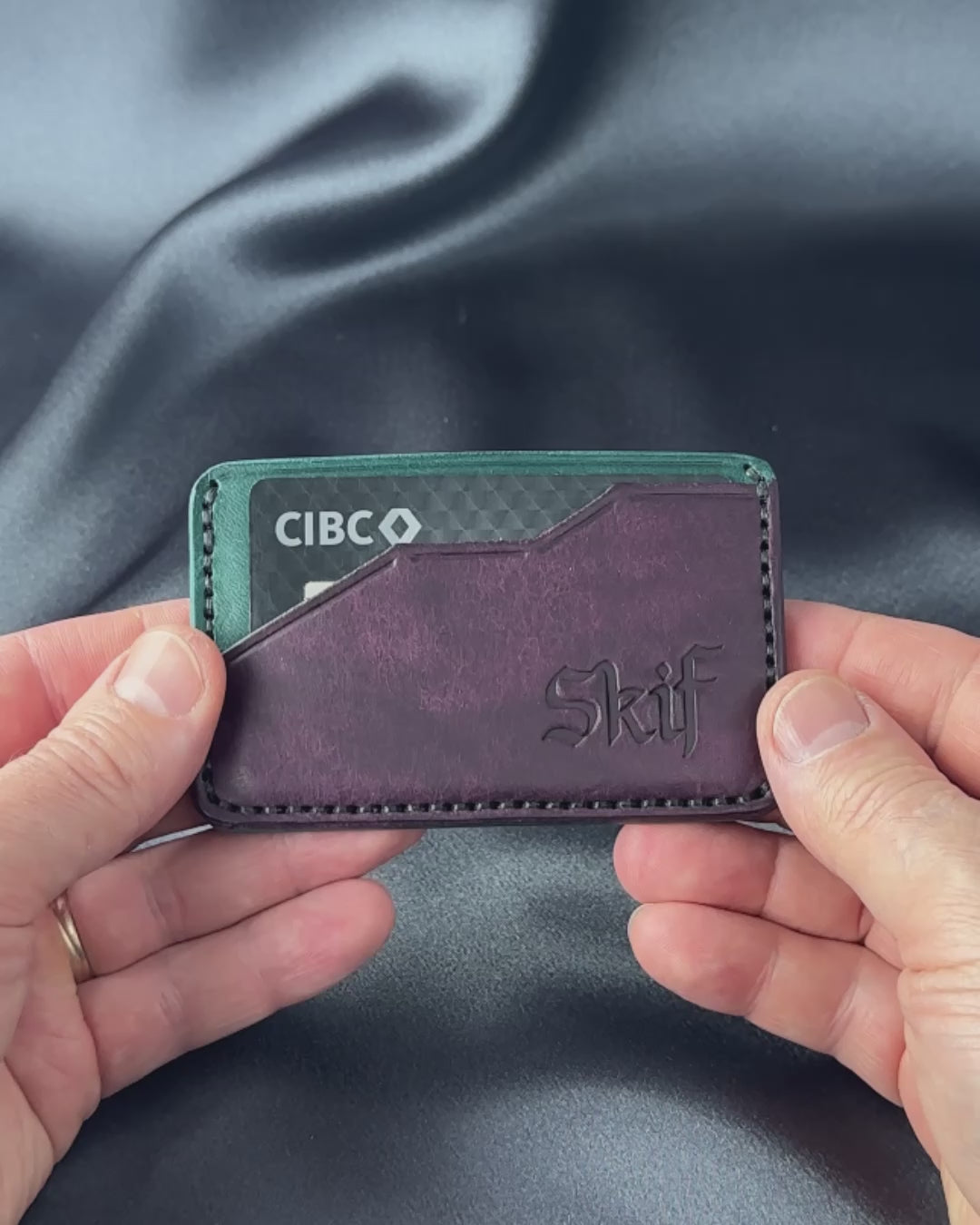 leather card holder in hand size demonstration EDGE model