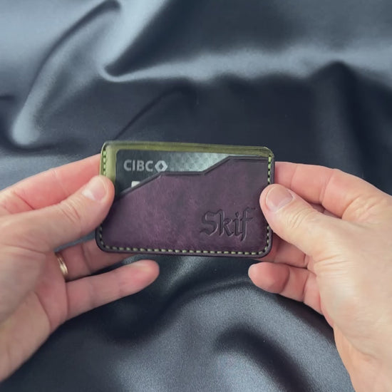 leather card holder in hand size demonstration EDGE model