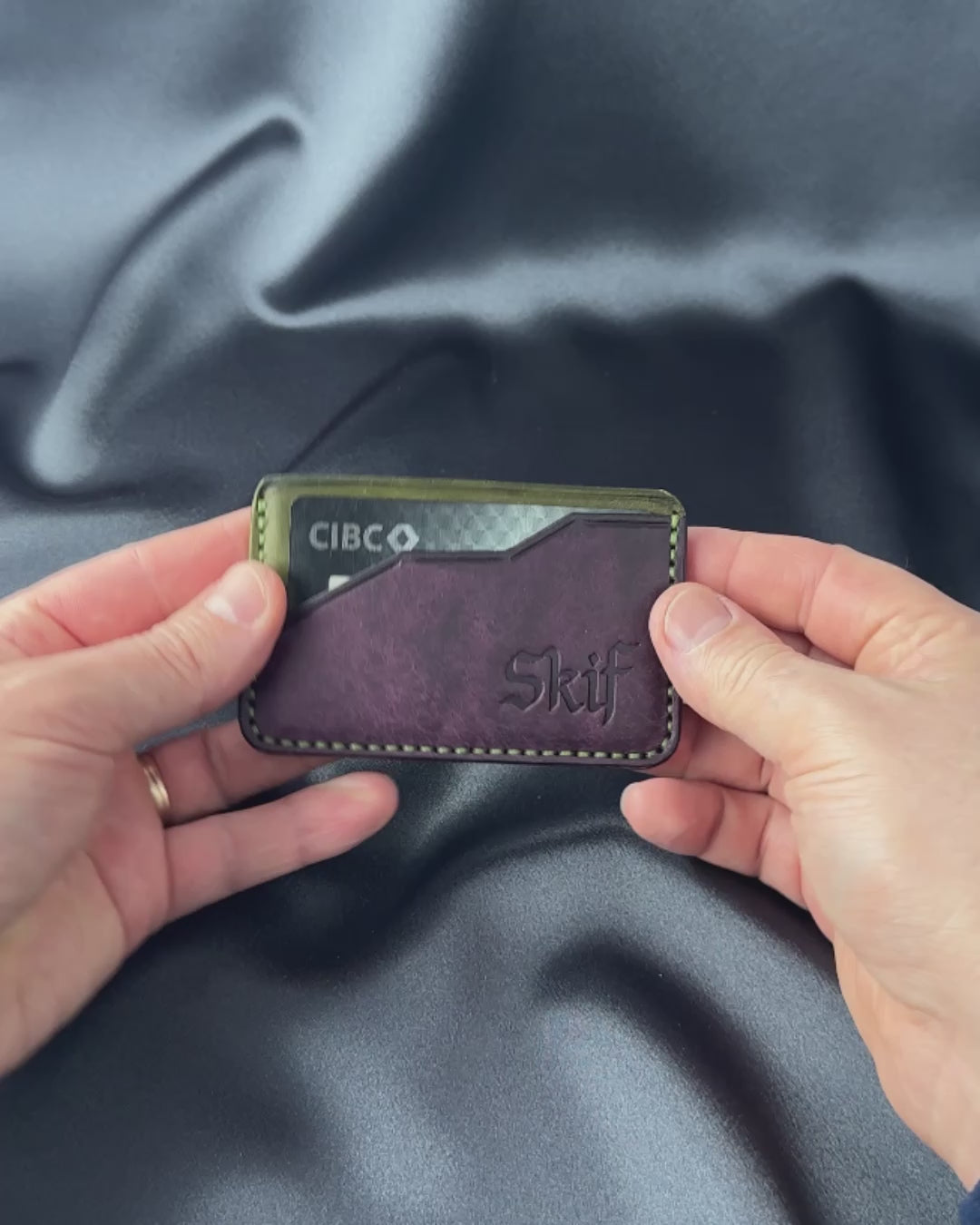 leather card holder in hand size demonstration EDGE model